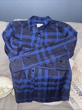 Burberry Boys Blue and Black Plaid Button-Up Shirt -